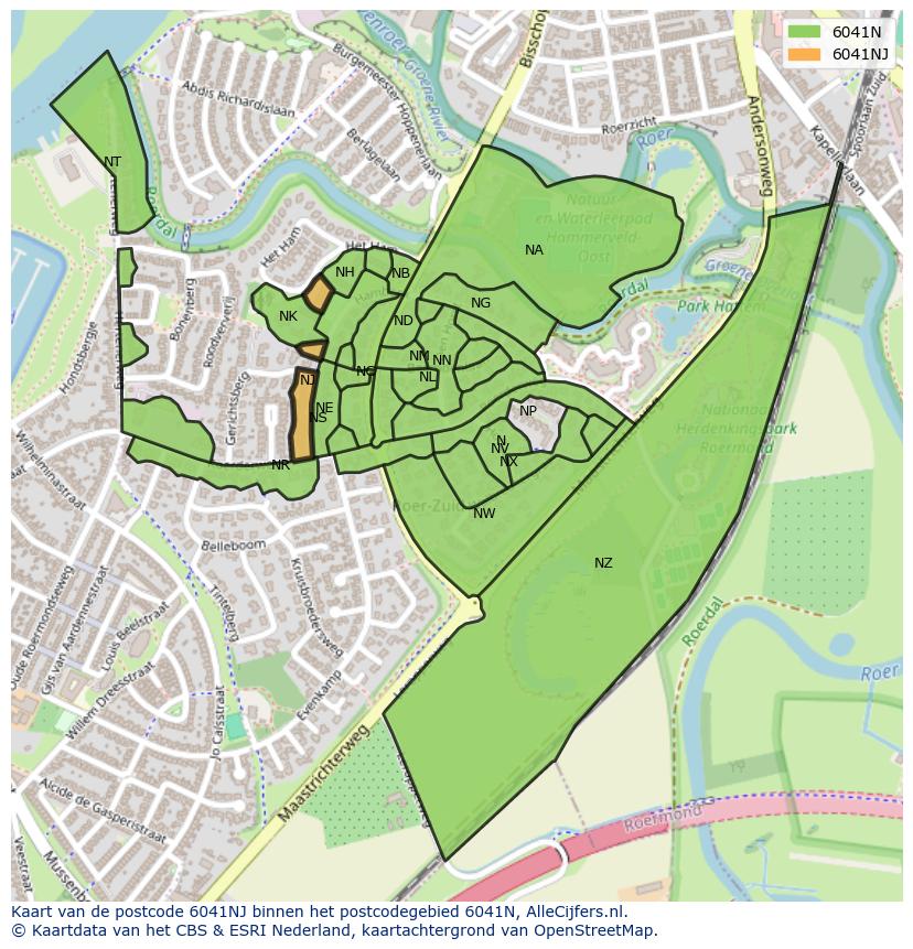 Afbeelding van het postcodegebied 6041 NJ op de kaart.