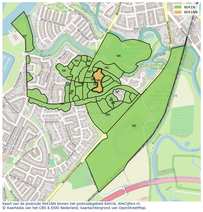 Afbeelding van het postcodegebied 6041 NN op de kaart.