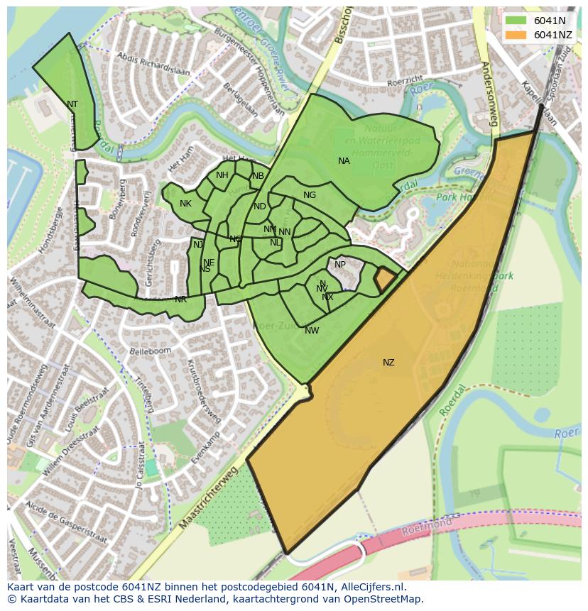 Afbeelding van het postcodegebied 6041 NZ op de kaart.