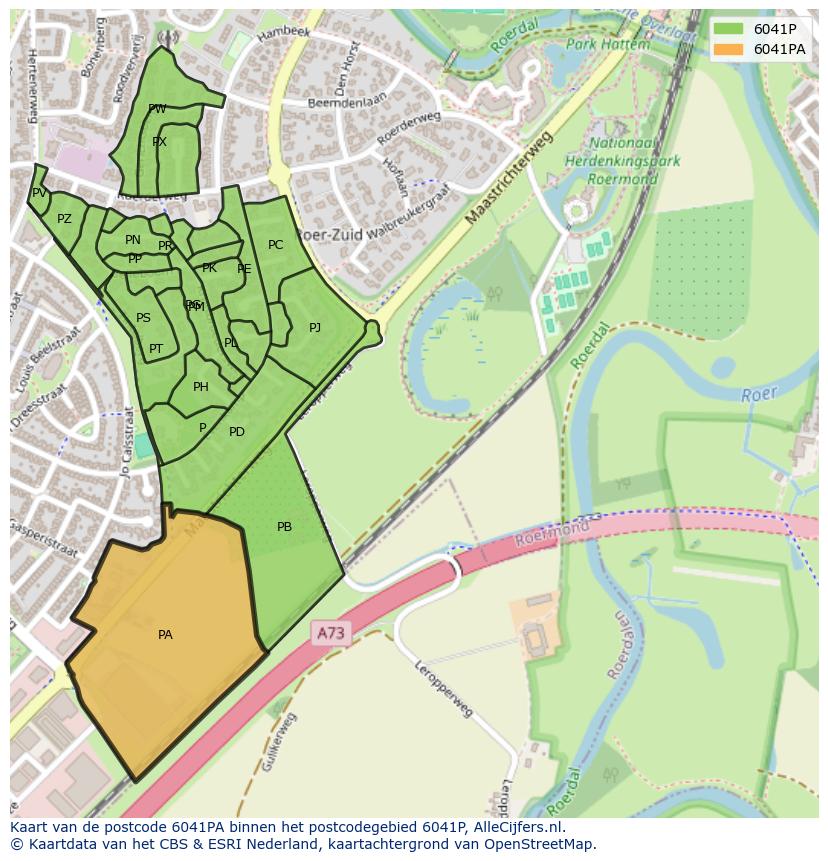 Afbeelding van het postcodegebied 6041 PA op de kaart.