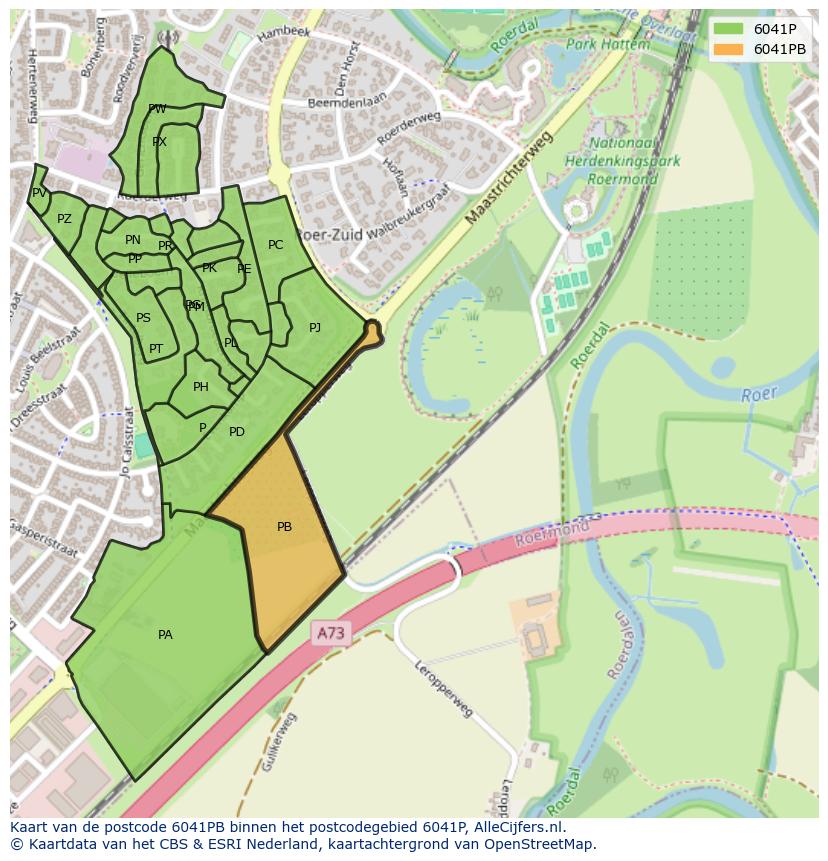 Afbeelding van het postcodegebied 6041 PB op de kaart.