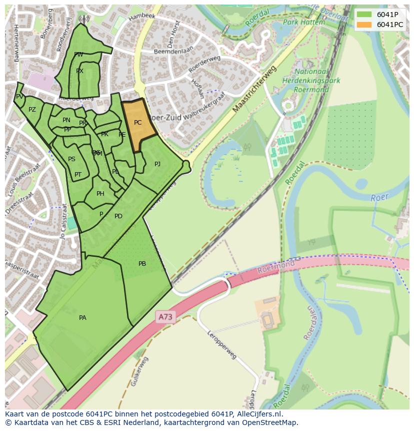 Afbeelding van het postcodegebied 6041 PC op de kaart.