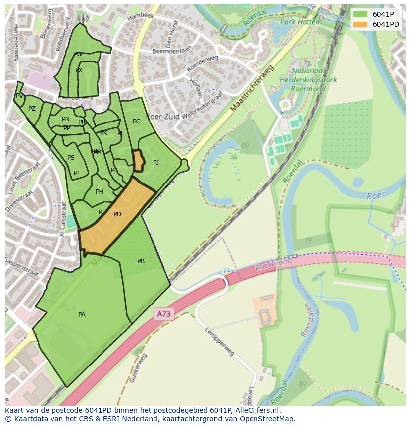 Afbeelding van het postcodegebied 6041 PD op de kaart.