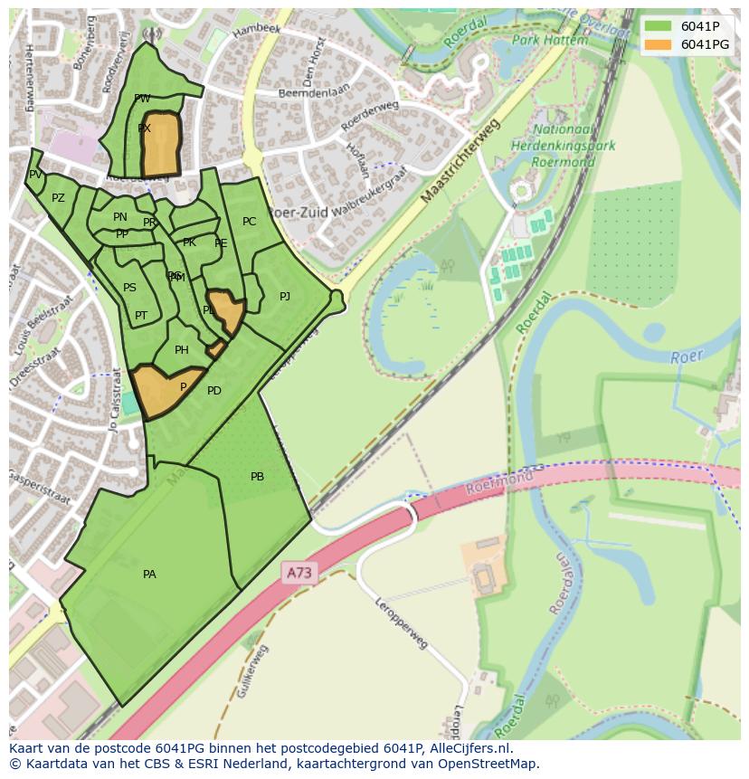 Afbeelding van het postcodegebied 6041 PG op de kaart.