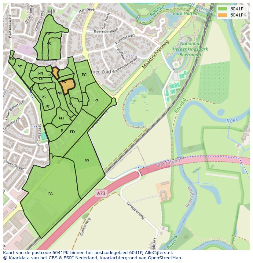 Afbeelding van het postcodegebied 6041 PK op de kaart.