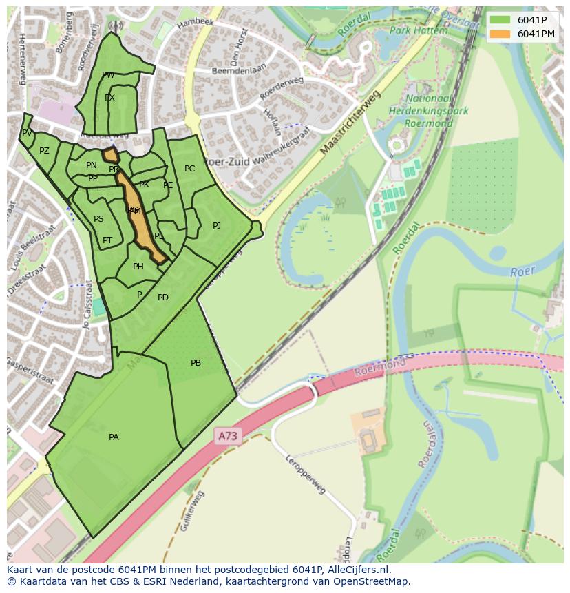 Afbeelding van het postcodegebied 6041 PM op de kaart.