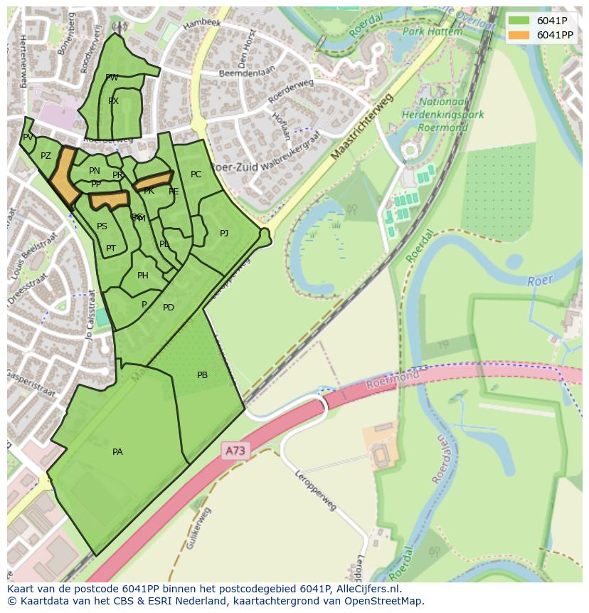 Afbeelding van het postcodegebied 6041 PP op de kaart.