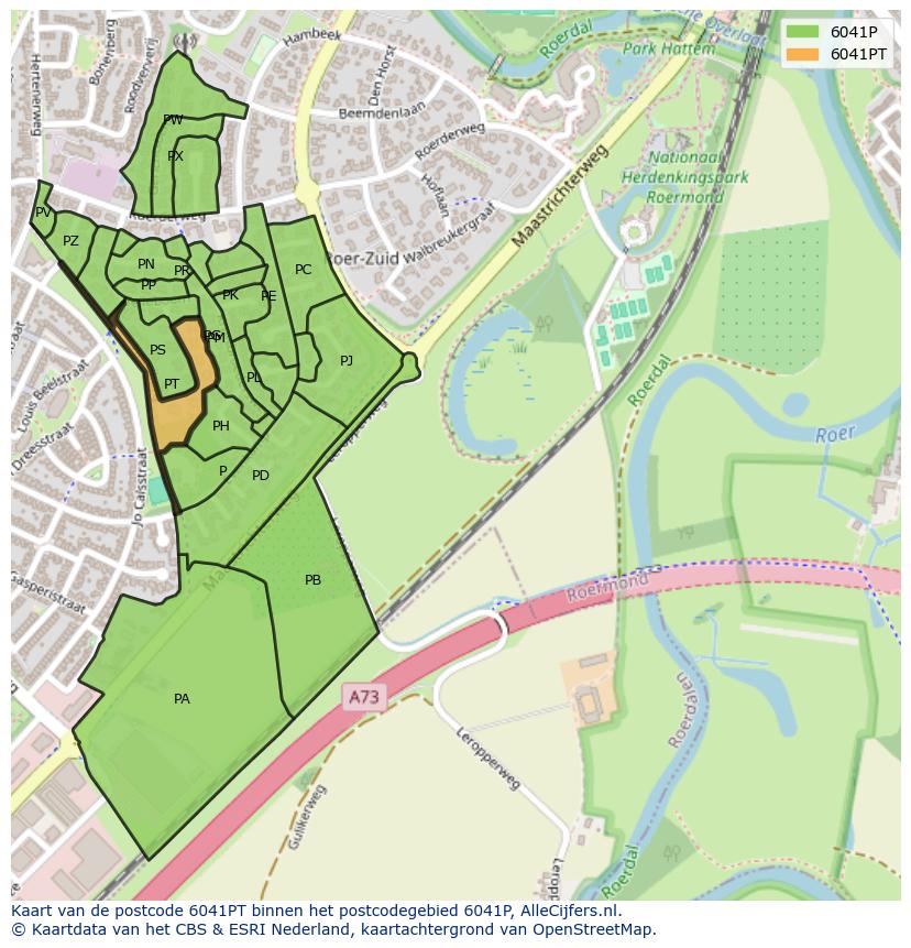 Afbeelding van het postcodegebied 6041 PT op de kaart.