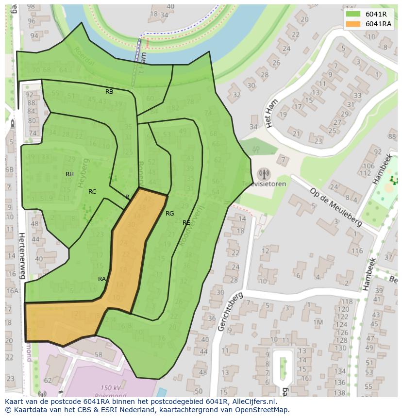 Afbeelding van het postcodegebied 6041 RA op de kaart.