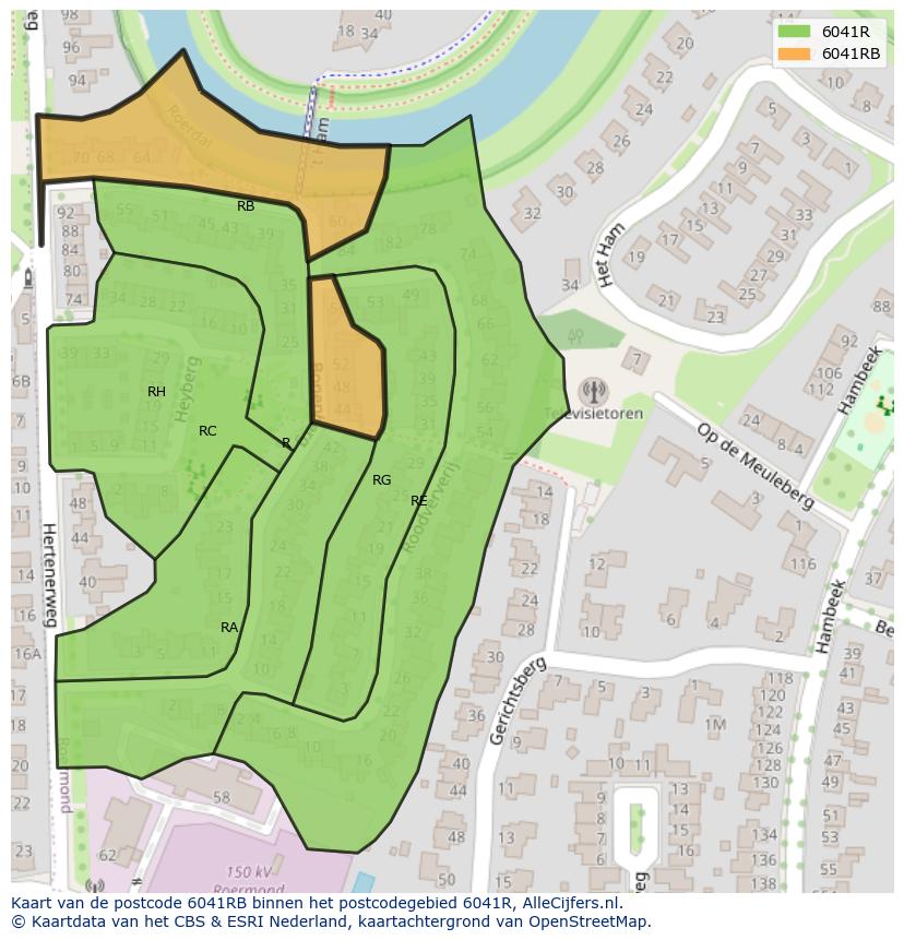 Afbeelding van het postcodegebied 6041 RB op de kaart.