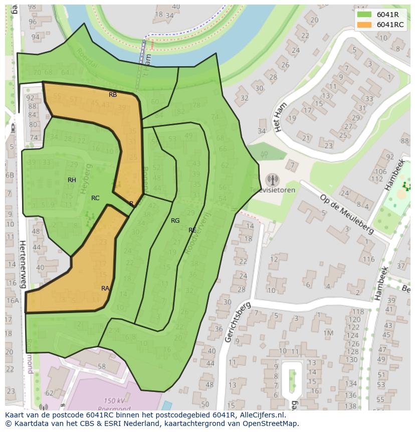 Afbeelding van het postcodegebied 6041 RC op de kaart.