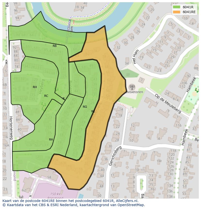 Afbeelding van het postcodegebied 6041 RE op de kaart.