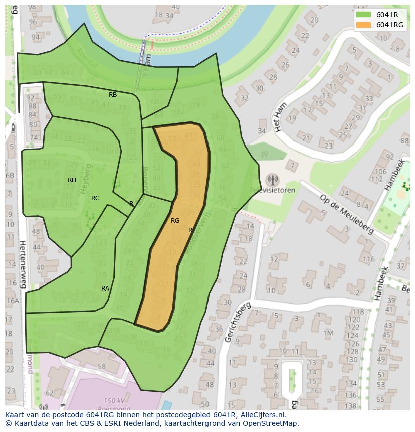 Afbeelding van het postcodegebied 6041 RG op de kaart.
