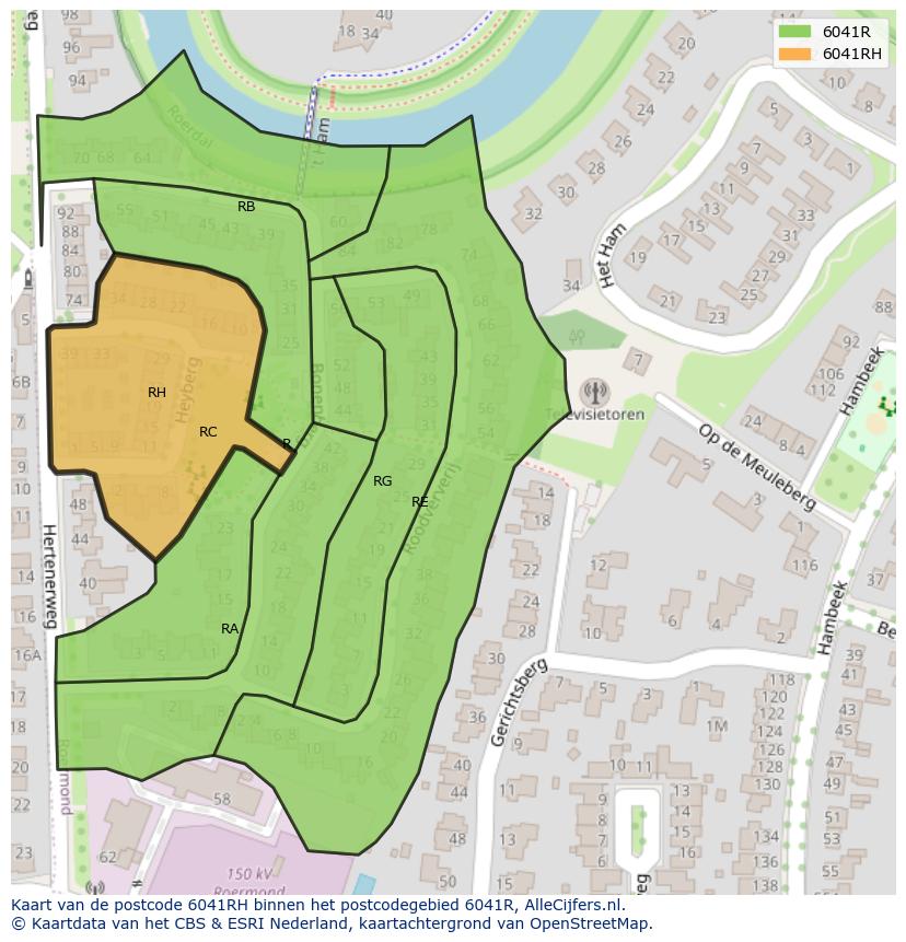 Afbeelding van het postcodegebied 6041 RH op de kaart.
