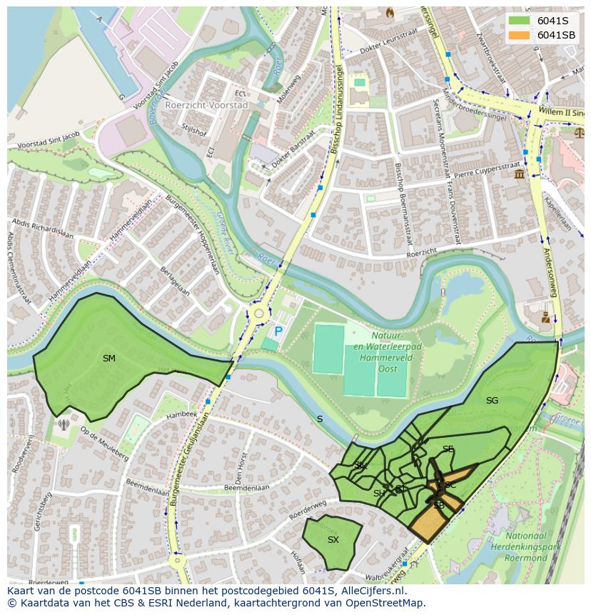 Afbeelding van het postcodegebied 6041 SB op de kaart.