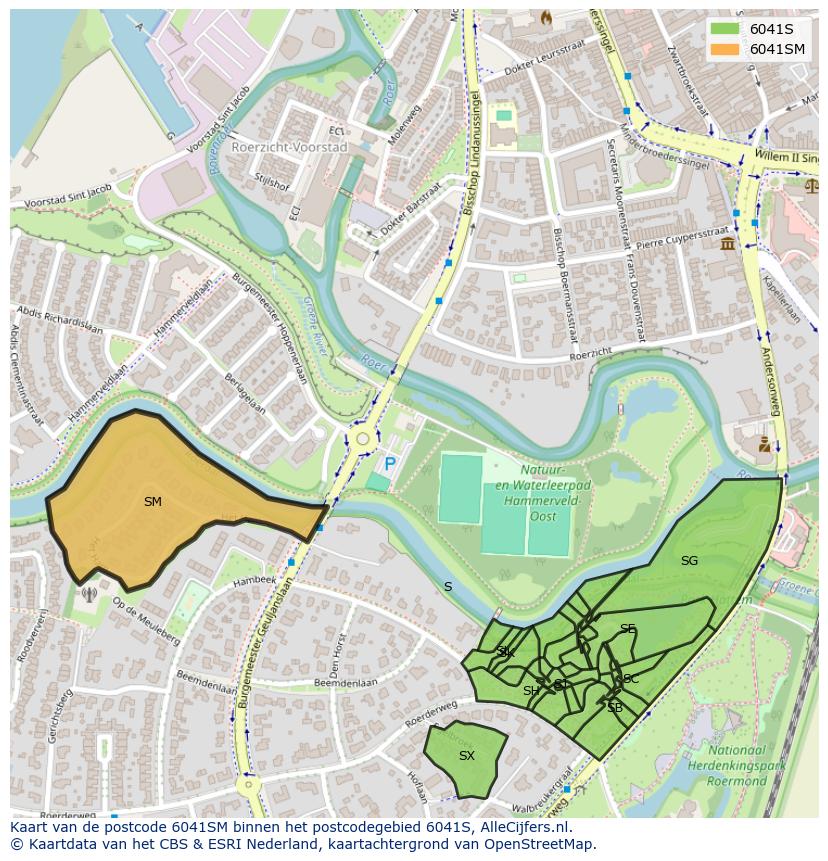 Afbeelding van het postcodegebied 6041 SM op de kaart.