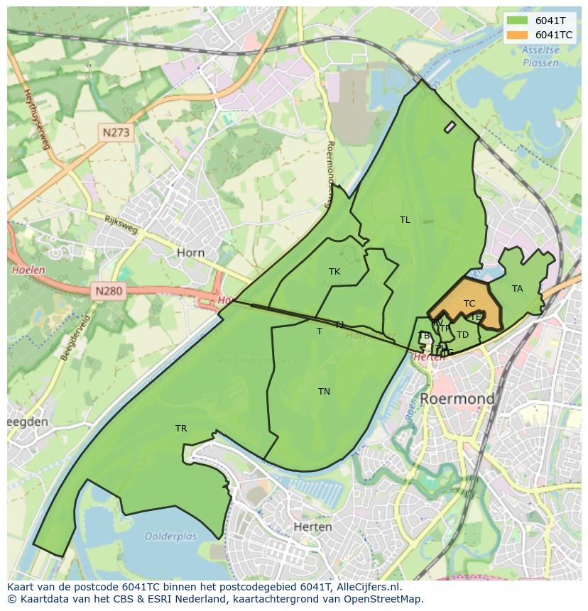 Afbeelding van het postcodegebied 6041 TC op de kaart.