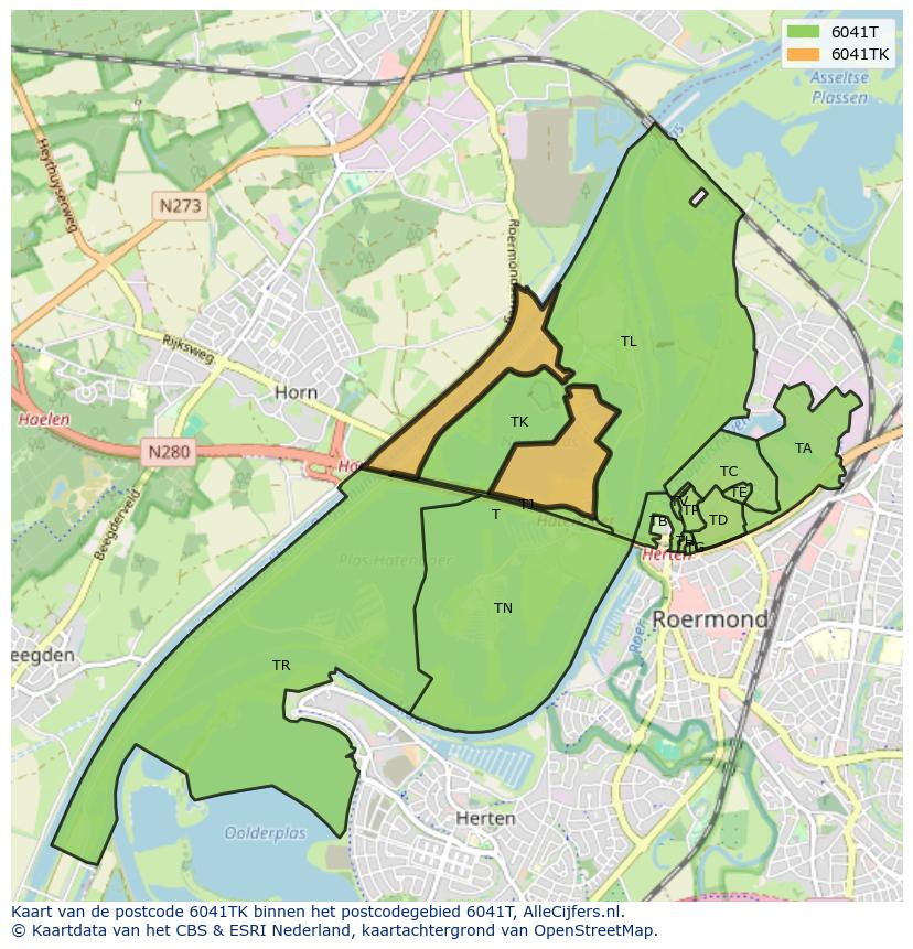 Afbeelding van het postcodegebied 6041 TK op de kaart.