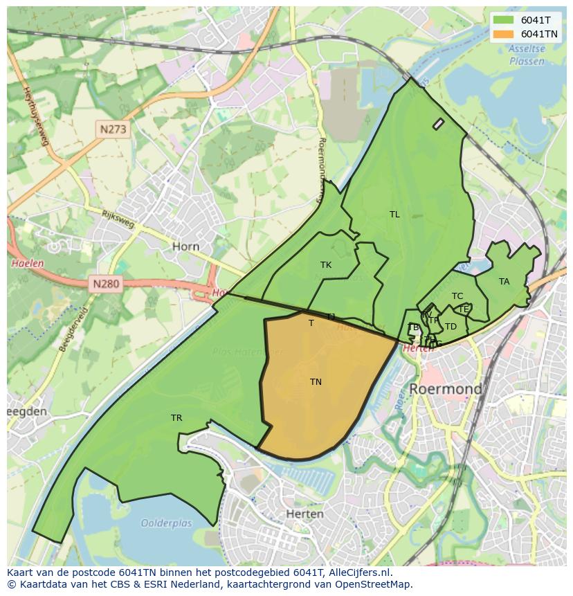 Afbeelding van het postcodegebied 6041 TN op de kaart.