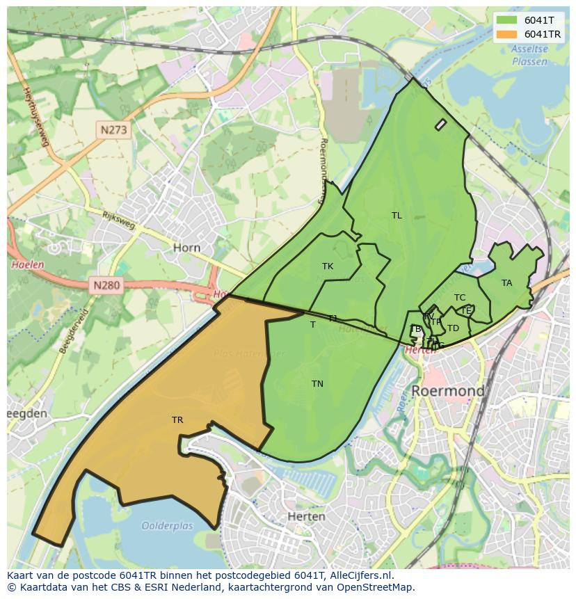Afbeelding van het postcodegebied 6041 TR op de kaart.