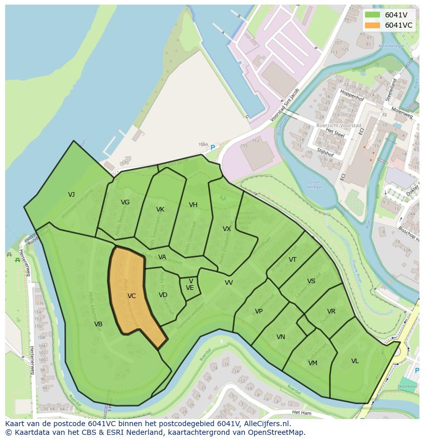 Afbeelding van het postcodegebied 6041 VC op de kaart.