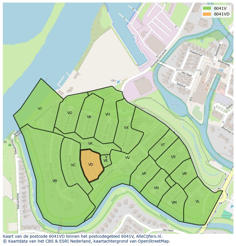 Afbeelding van het postcodegebied 6041 VD op de kaart.