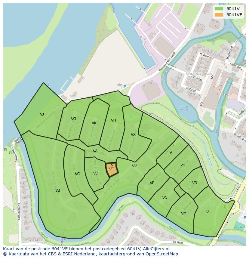 Afbeelding van het postcodegebied 6041 VE op de kaart.