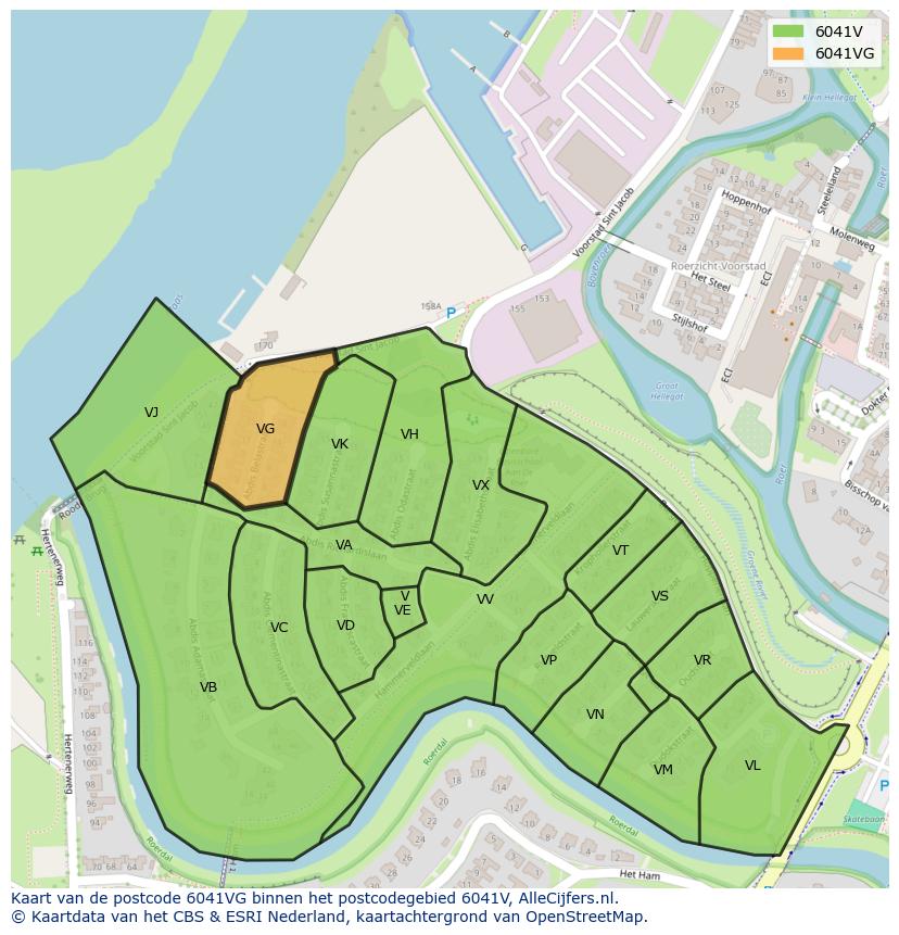 Afbeelding van het postcodegebied 6041 VG op de kaart.