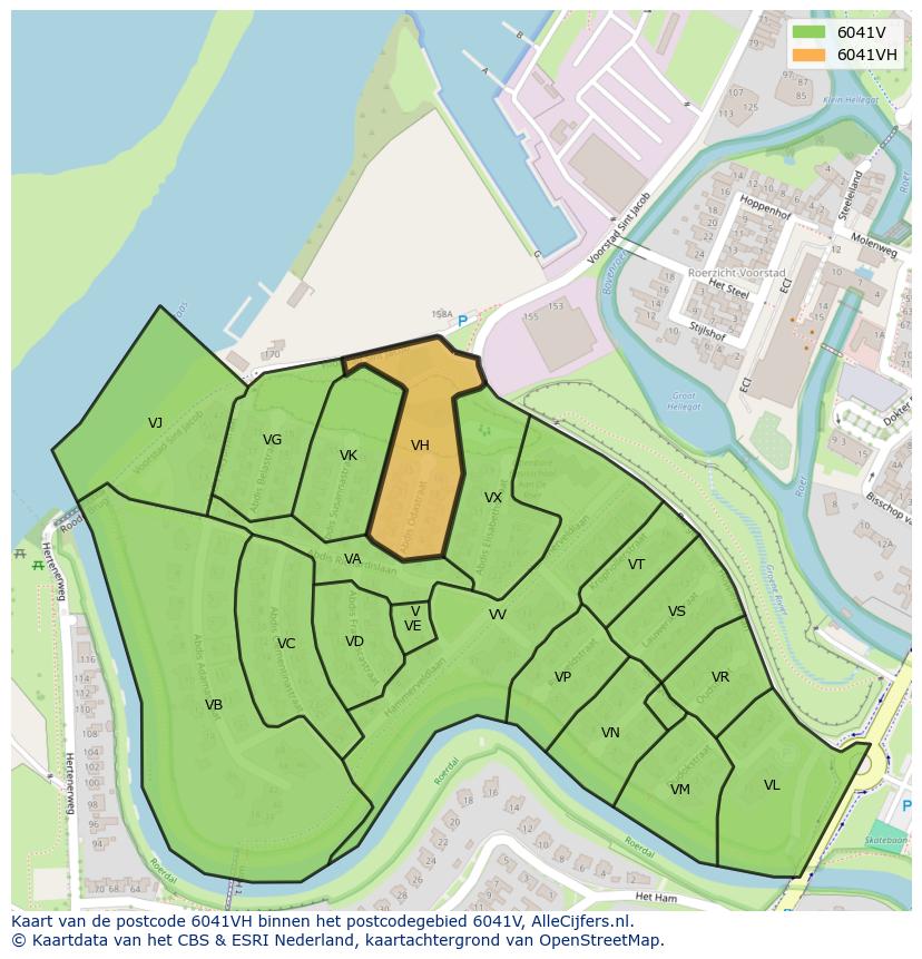 Afbeelding van het postcodegebied 6041 VH op de kaart.