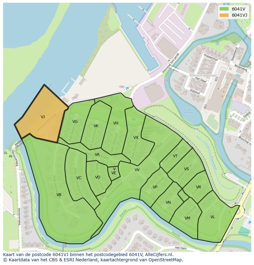Afbeelding van het postcodegebied 6041 VJ op de kaart.