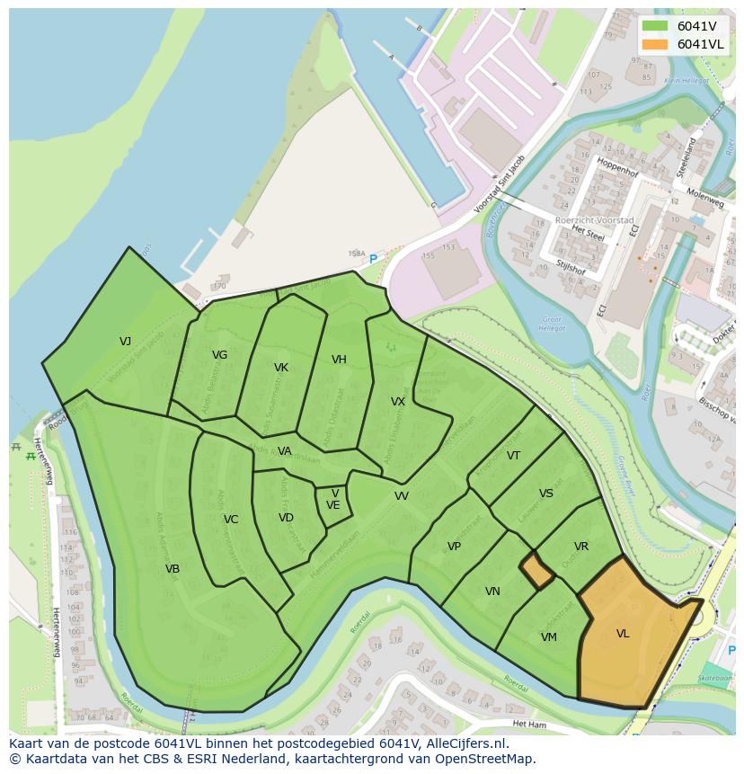 Afbeelding van het postcodegebied 6041 VL op de kaart.