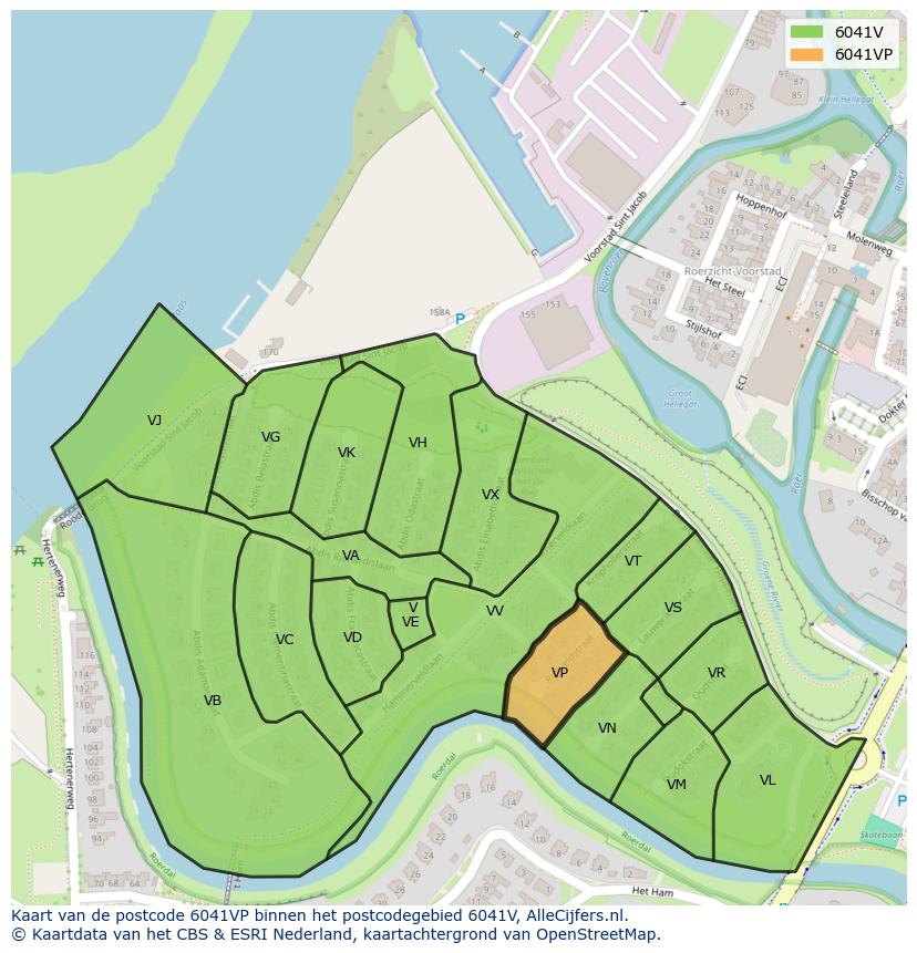 Afbeelding van het postcodegebied 6041 VP op de kaart.