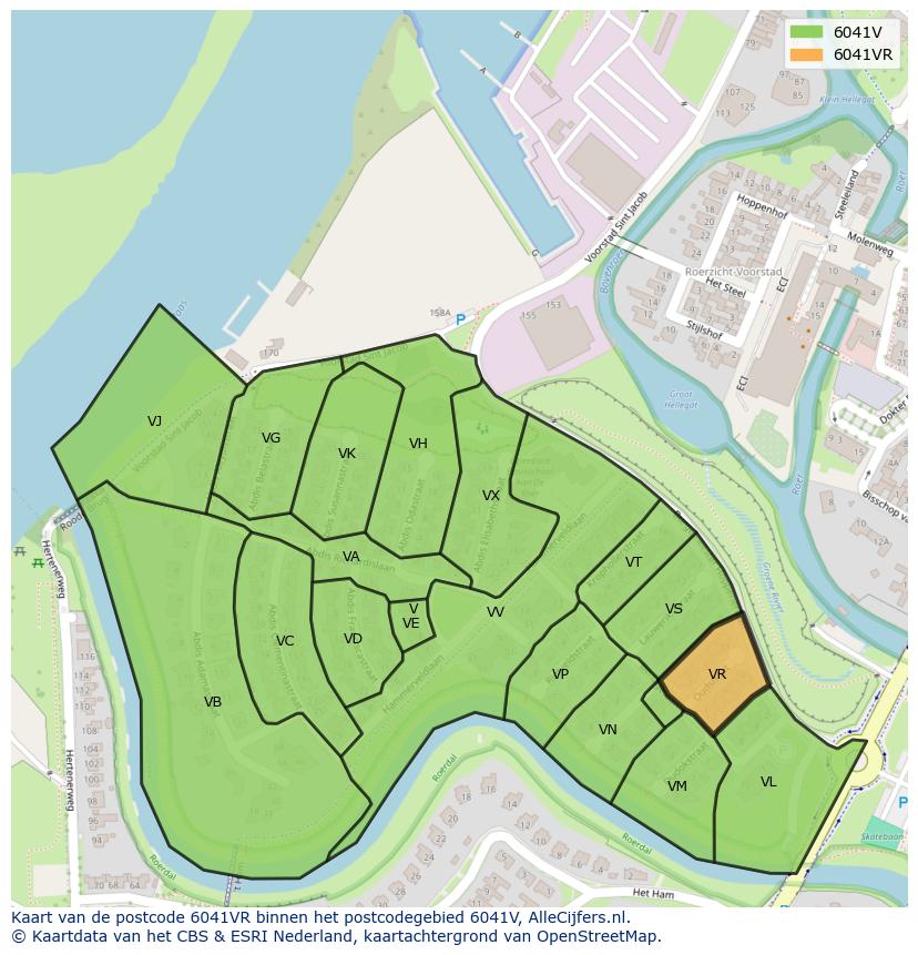 Afbeelding van het postcodegebied 6041 VR op de kaart.