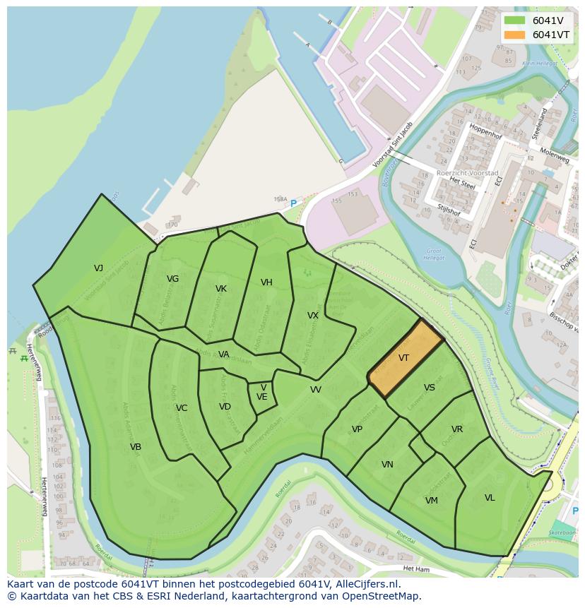 Afbeelding van het postcodegebied 6041 VT op de kaart.