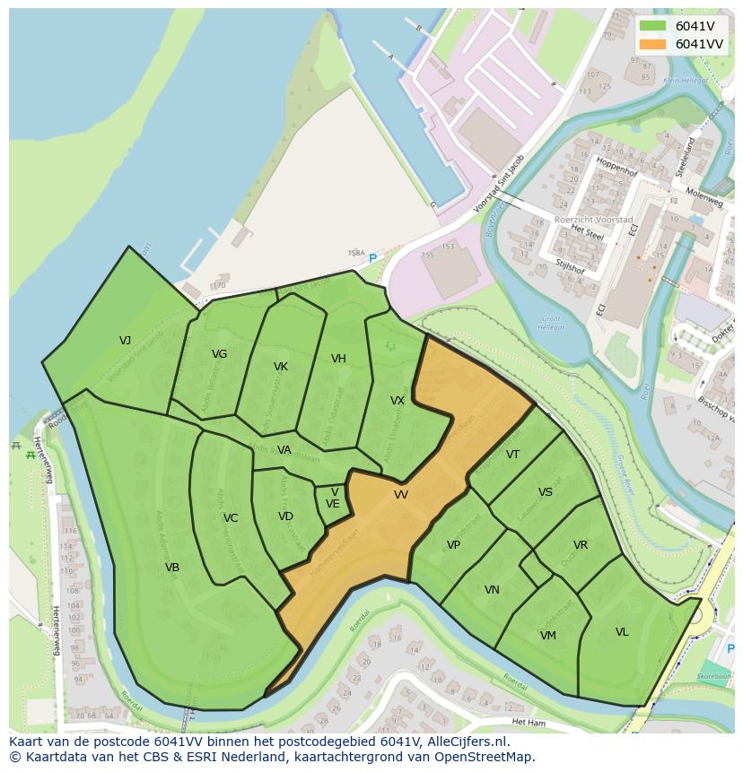 Afbeelding van het postcodegebied 6041 VV op de kaart.