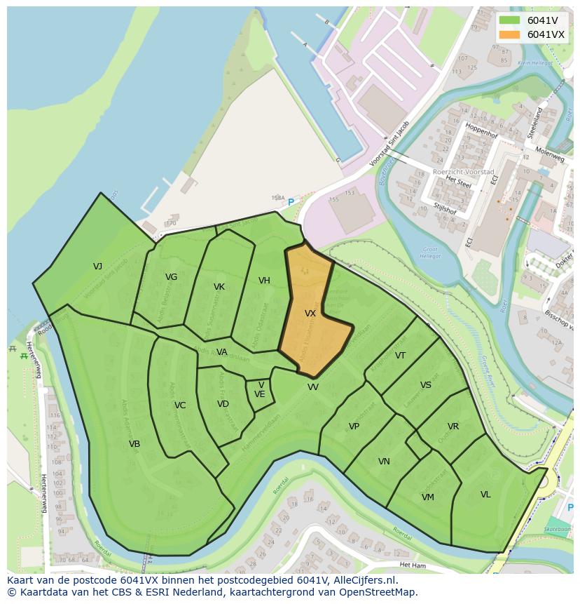 Afbeelding van het postcodegebied 6041 VX op de kaart.