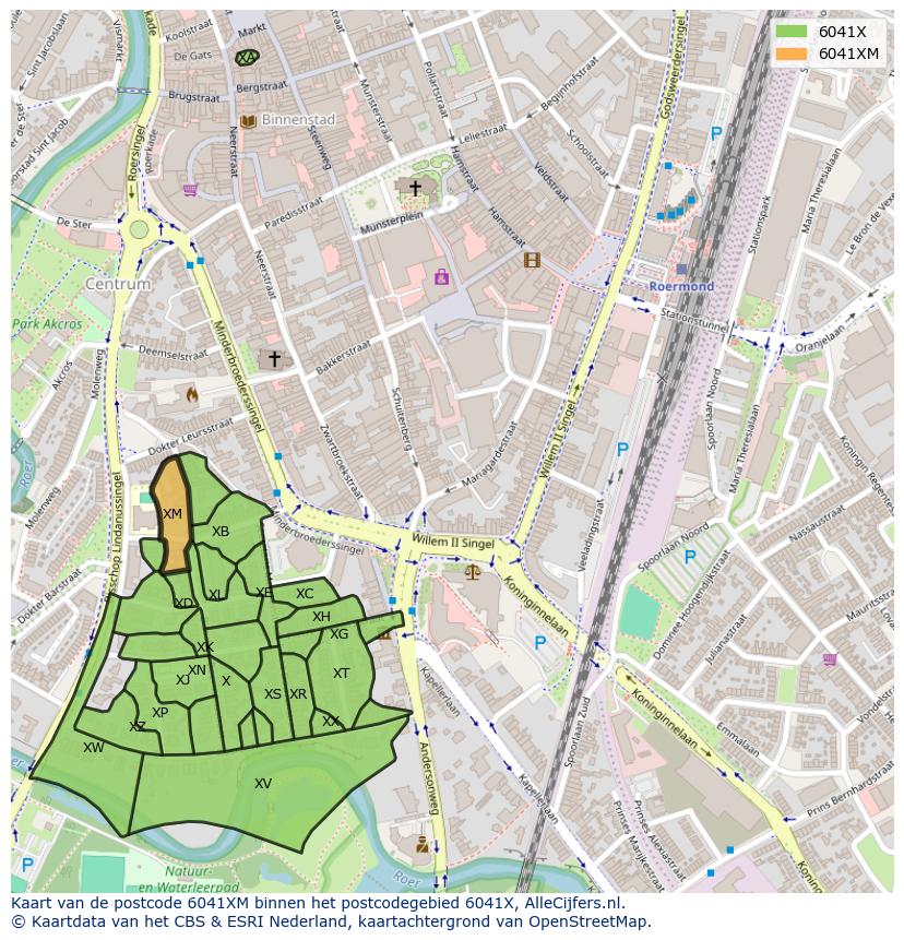 Afbeelding van het postcodegebied 6041 XM op de kaart.