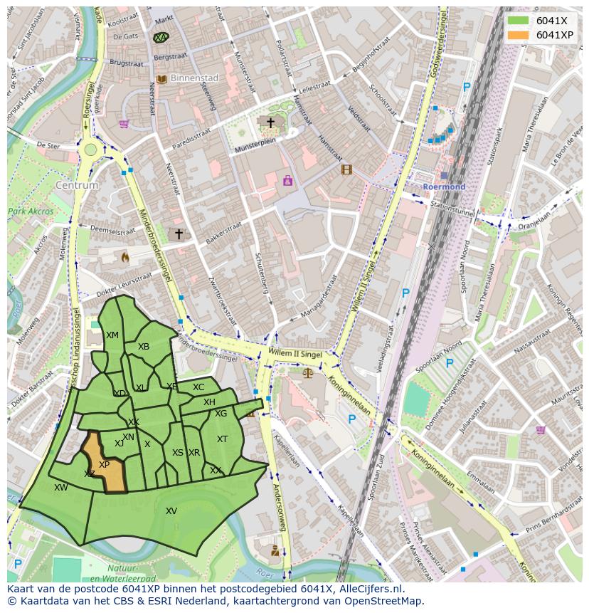 Afbeelding van het postcodegebied 6041 XP op de kaart.