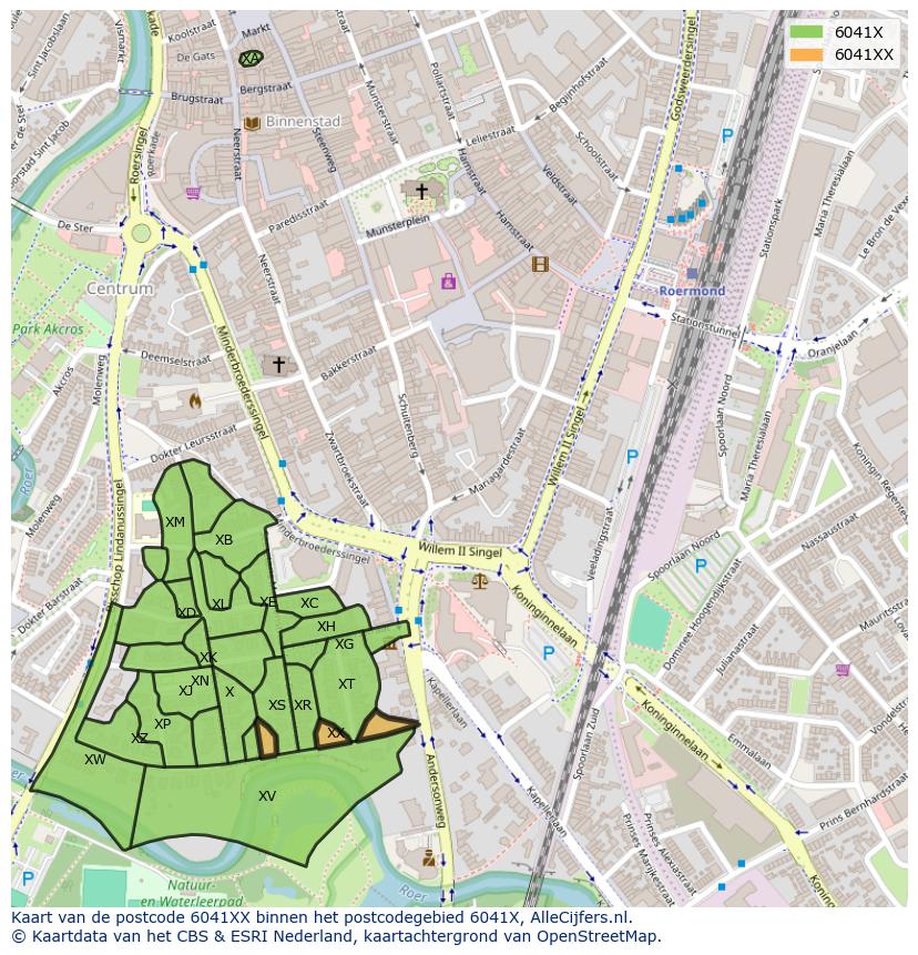 Afbeelding van het postcodegebied 6041 XX op de kaart.