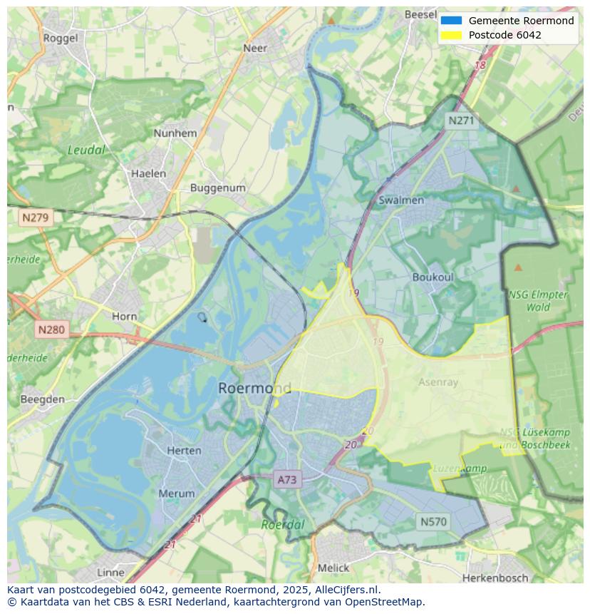 Afbeelding van het postcodegebied 6042 op de kaart.