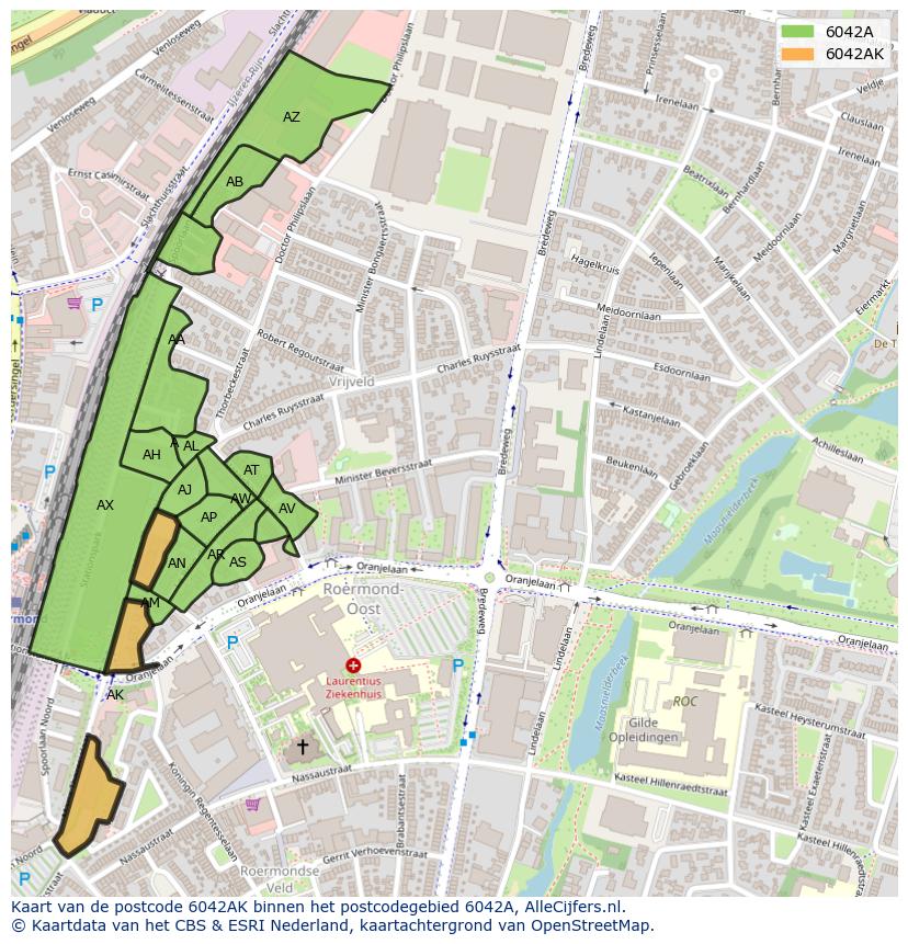Afbeelding van het postcodegebied 6042 AK op de kaart.