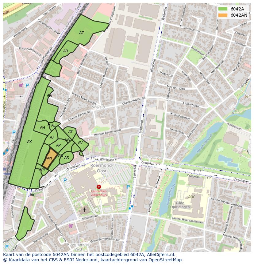 Afbeelding van het postcodegebied 6042 AN op de kaart.