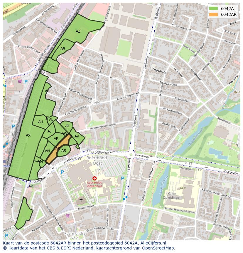 Afbeelding van het postcodegebied 6042 AR op de kaart.