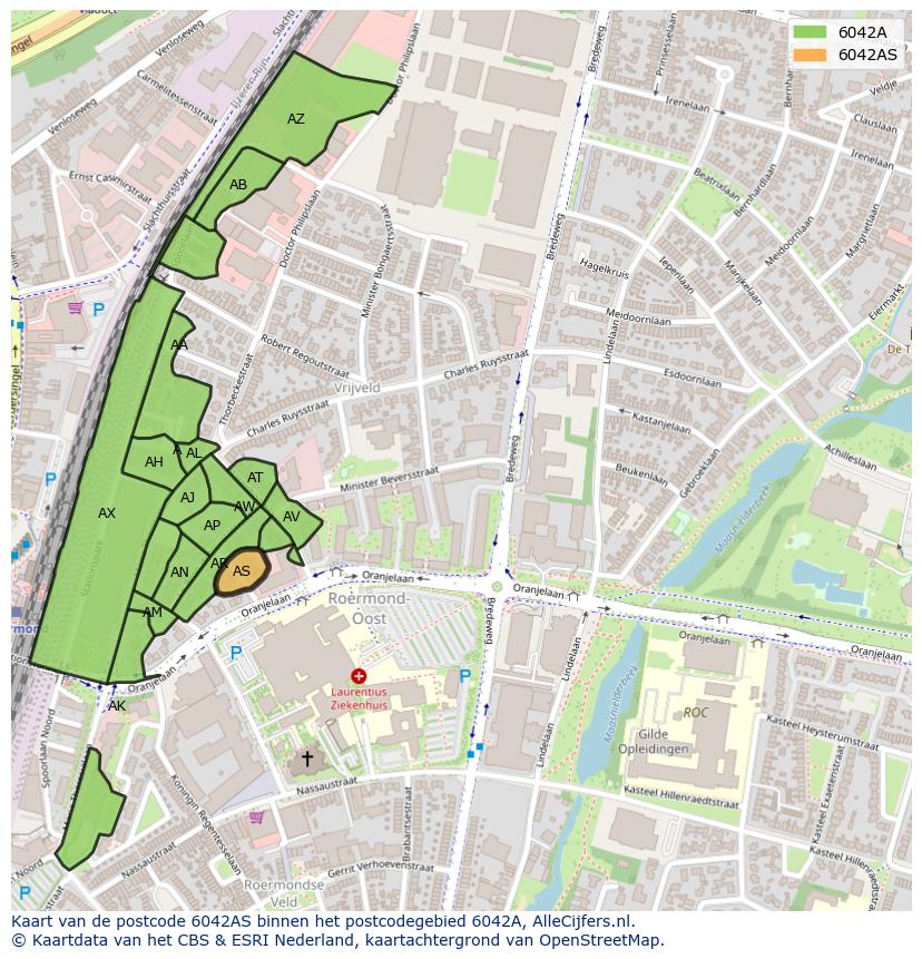Afbeelding van het postcodegebied 6042 AS op de kaart.