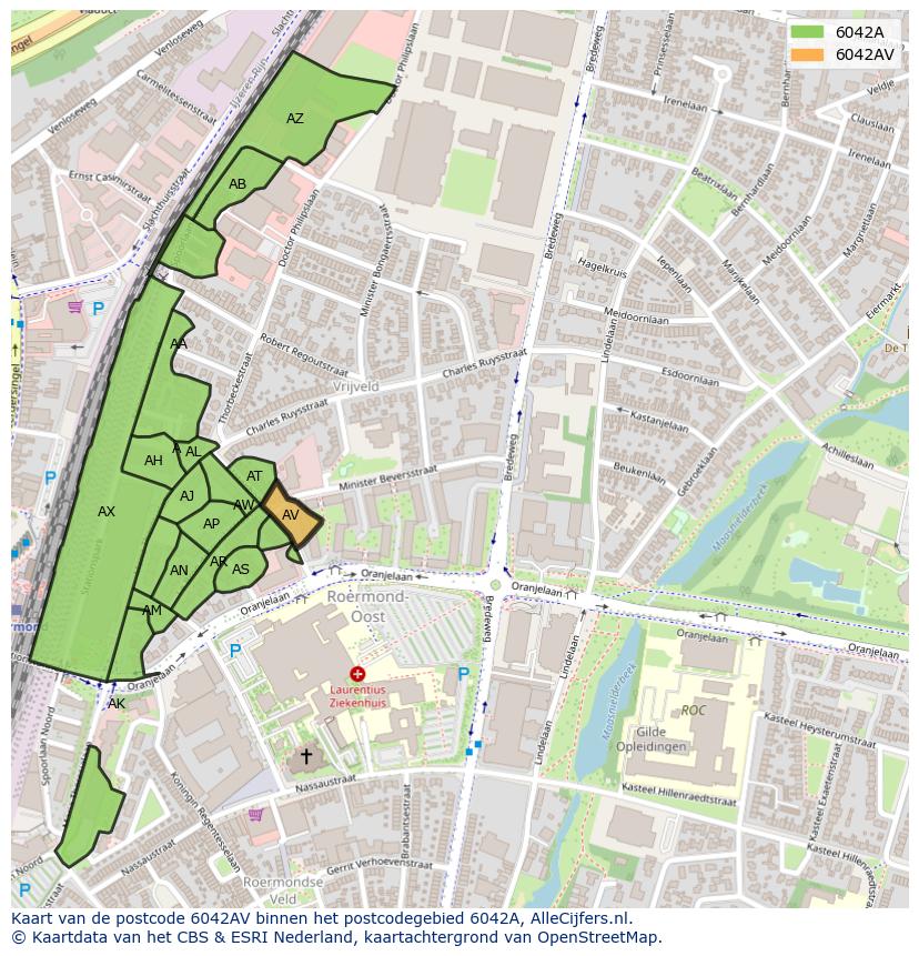 Afbeelding van het postcodegebied 6042 AV op de kaart.