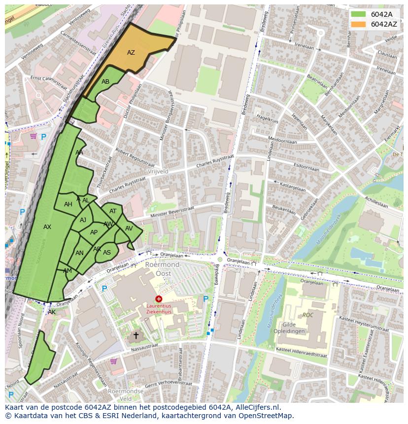 Afbeelding van het postcodegebied 6042 AZ op de kaart.