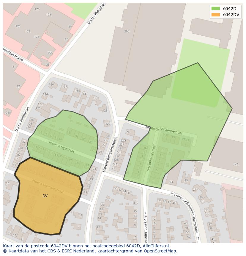 Afbeelding van het postcodegebied 6042 DV op de kaart.