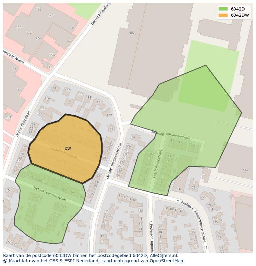 Afbeelding van het postcodegebied 6042 DW op de kaart.