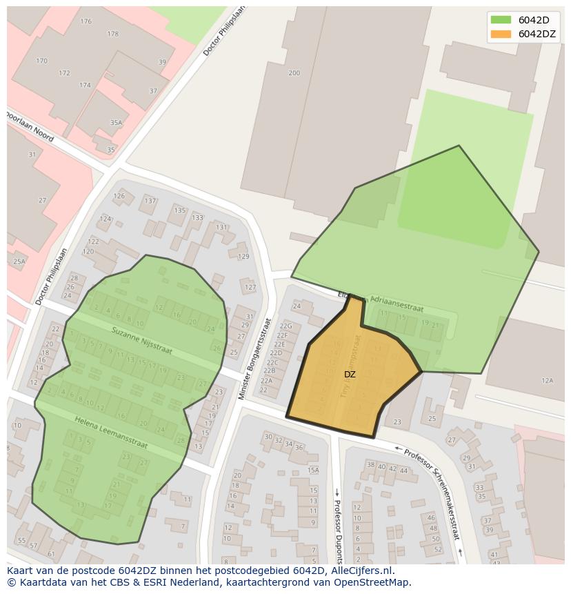 Afbeelding van het postcodegebied 6042 DZ op de kaart.