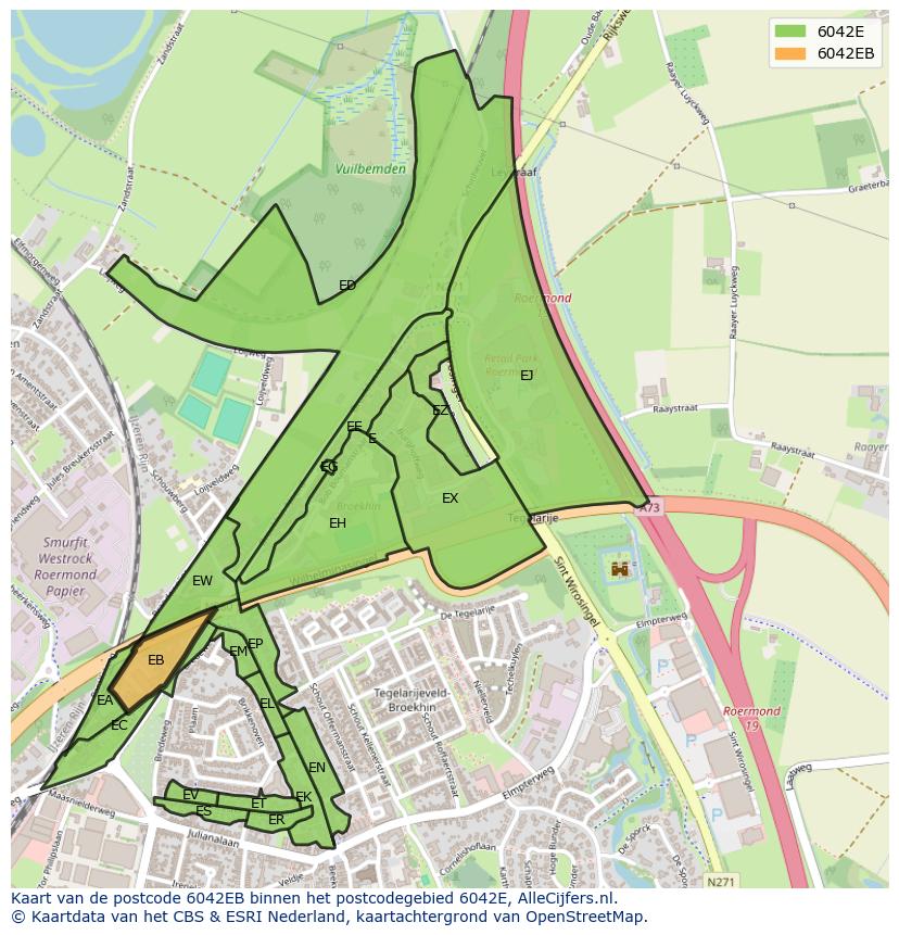 Afbeelding van het postcodegebied 6042 EB op de kaart.
